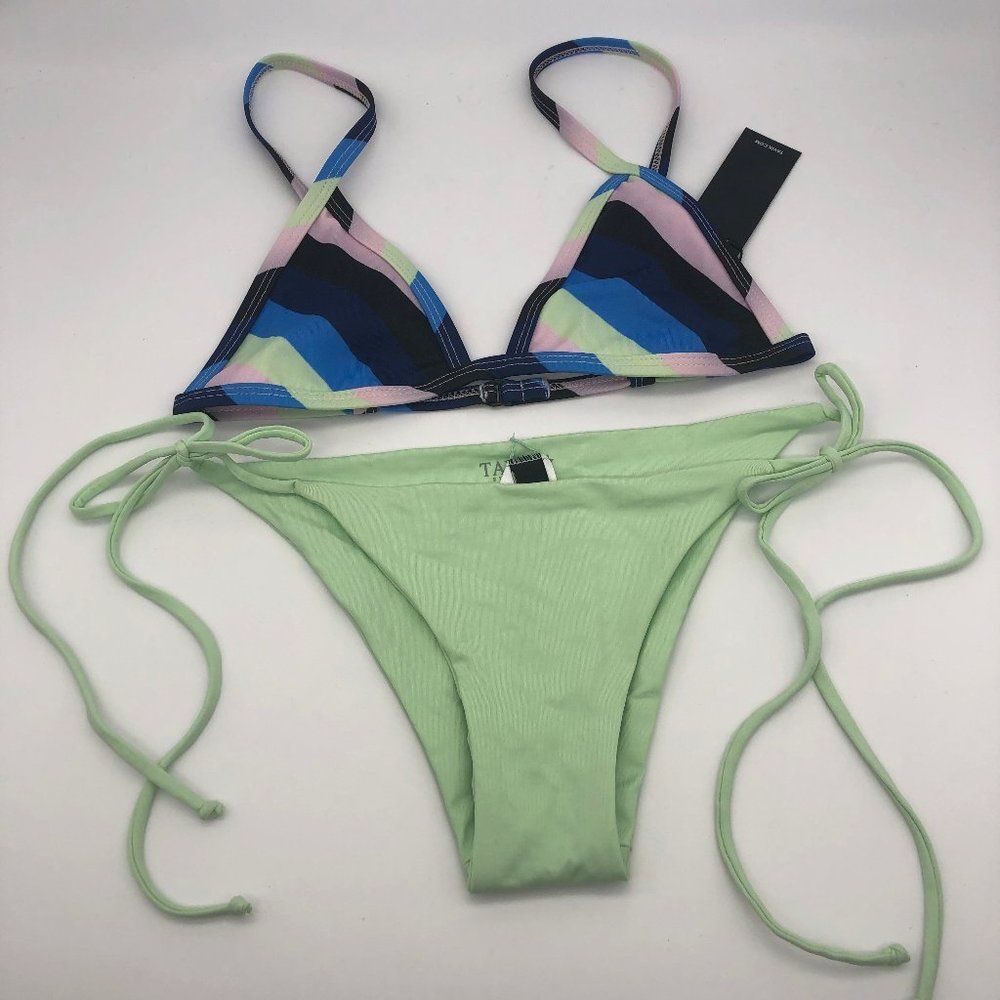 New Tavik Green & Colorful Stripe Bikini - Size XS